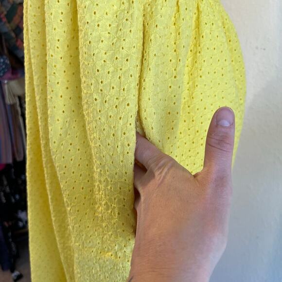 Cotton Yellow Eyelet Lace Strappy Midi Spring Summer Yellow Dress Size 10 - Picture 9 of 15